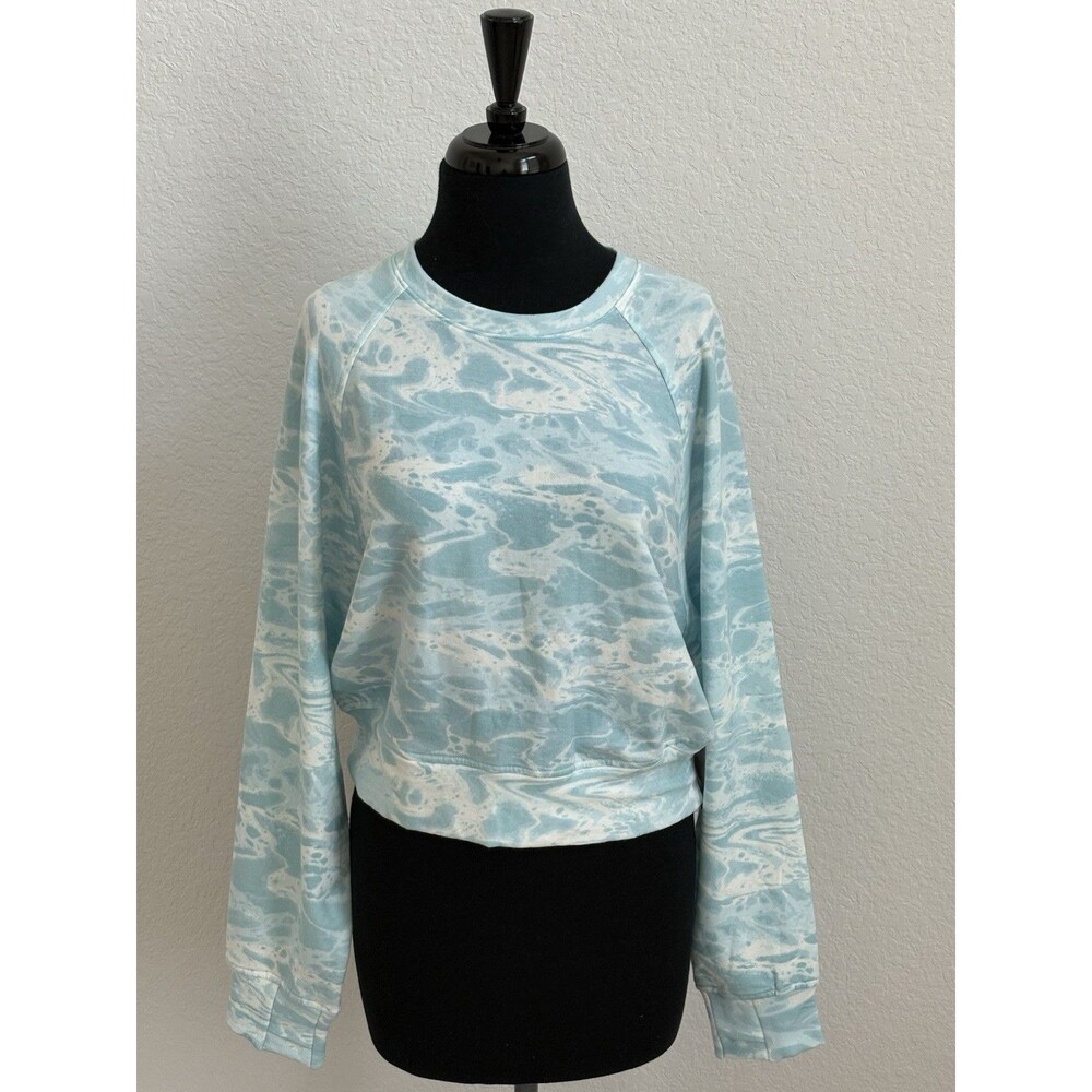 Athleta‎ Girl Ride The Wave Texture Sea Fog Blue Sweatshirt Sz XXL/16 Beachcore
